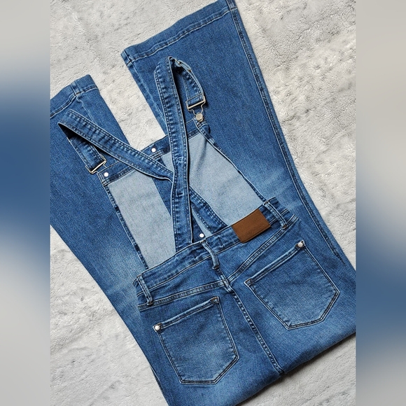 High-Rise Blue Denim Overalls Jeans - Womens - Picture 8 of 16